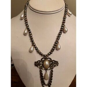 Vintage 1928 Faux Pearl Statement Necklace – 90s Glam Queen Revival Victorian